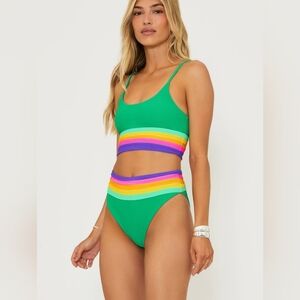 Beach Riot Two Piece Swimsuit (Mae and Millie) Technicolor Colorblock Size M